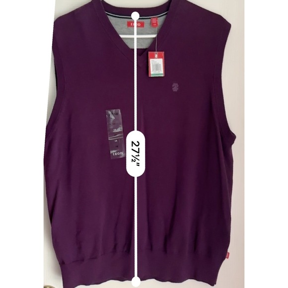IZOD Men's V-Neck Sweater Vest Plum Purple Fine Gauge Knit Classic Large NEW - Picture 3 of 13